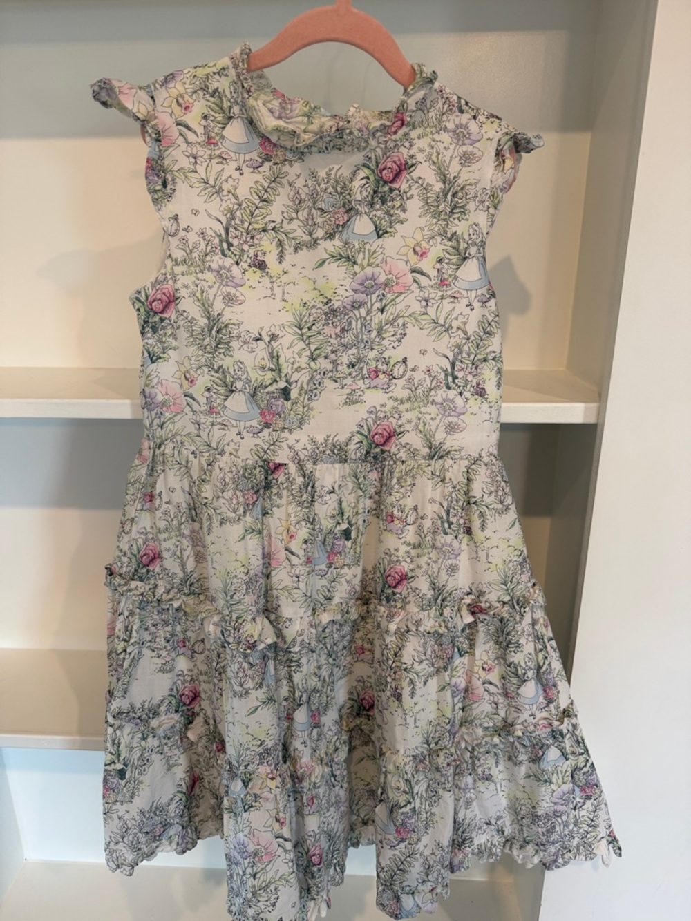 Janie and Jack Cream Floral Ruffle Tiered Dress with Pastel Accents